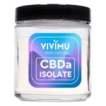 Vivimu CBDa Isolate for sale — hemp-derived pure CBDa powder in a clear glass container with branded label, ideal for wellness, formulation, and research applications.