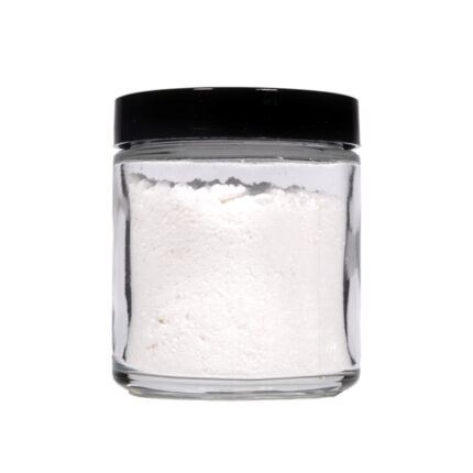 A clear glass jar filled with white CBG Isolate powder from Vivimu