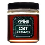 CBT Distillate from Vivimu — high-purity hemp-derived CBT oil, sealed in a glass jar, crafted for cannabinoid formulations and product development.