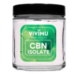 Vivimu CBN Isolate for sale — high-purity hemp-derived CBN powder in a clear glass jar with black lid, ideal for relaxation, sleep support, and custom formulations.